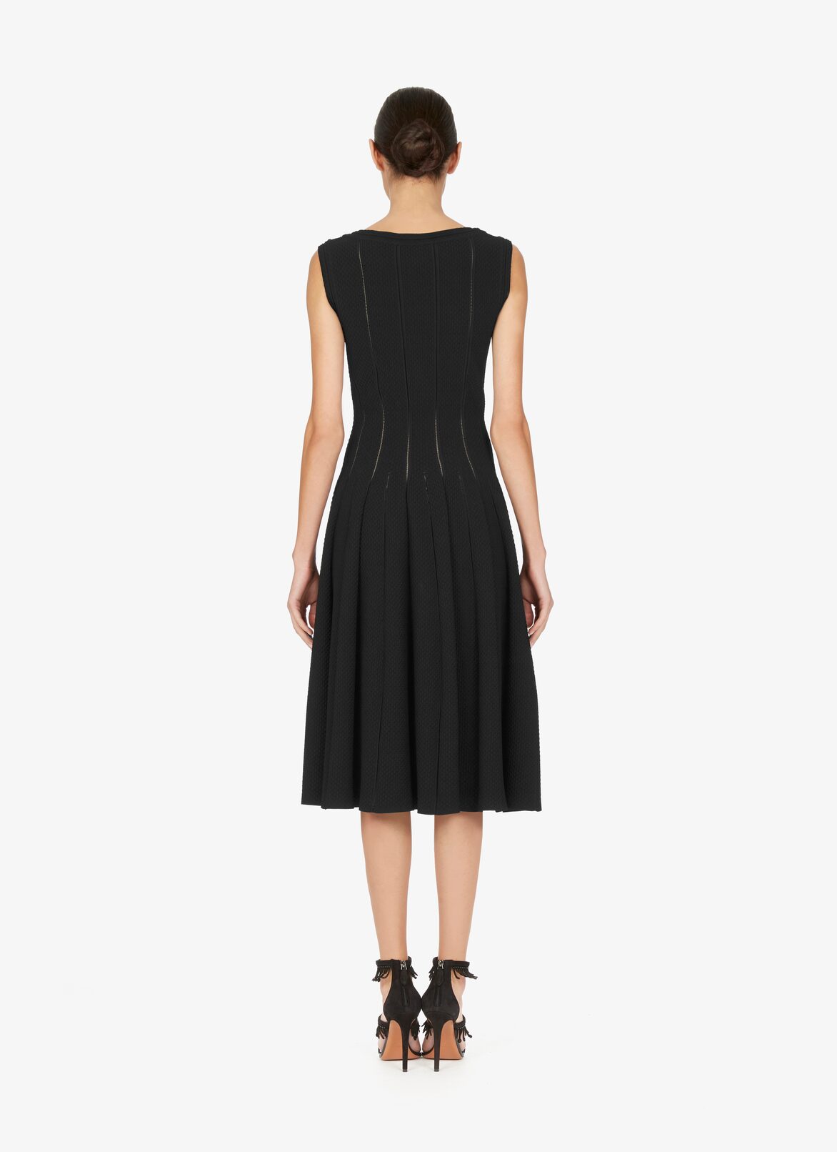 Flared Piqué Mesh Dress ALAÏA BLACK FLARED PIQUÉ MESH DRESS